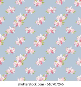 Tropical seamless pattern with orchids. Beautiful floral background for print on textile, fabric, Wallpaper, wrapping, scrapbooking, decoupage. Vector illustration with exotic flowers.