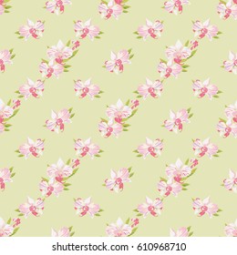 Tropical seamless pattern with orchids. Beautiful floral background for print on textile, fabric, Wallpaper, wrapping, scrapbooking, decoupage. Vector illustration with exotic flowers.