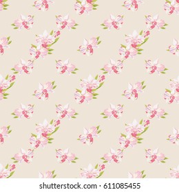Tropical seamless pattern with orchids. Beautiful floral background for print on textile, fabric, Wallpaper, wrapping, scrapbooking, decoupage. Vector illustration with exotic flowers.
