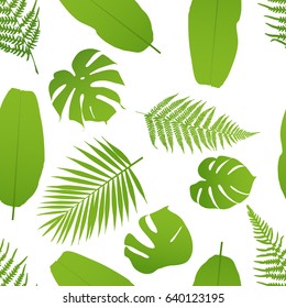 Tropical seamless pattern with palm and fern. Vector illustration