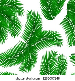 Tropical seamless pattern with palm leafs, on white background. Vector eps 10.
