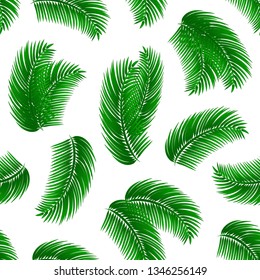 Tropical seamless pattern with palm leafs, on white isolated background. Exotic texture background design. Vector illustration