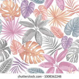 Tropical seamless pattern with palm leaves. Vector illustration.