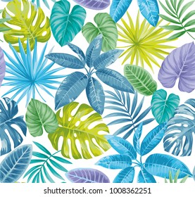 Tropical seamless pattern with palm leaves. Vector illustration.