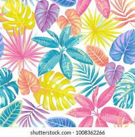 Tropical seamless pattern with palm leaves. Vector illustration.