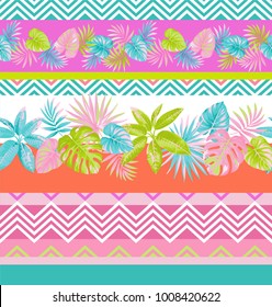 Tropical seamless pattern with palm leaves. Vector illustration.