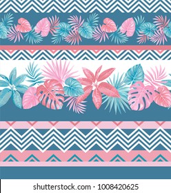 Tropical seamless pattern with palm leaves. Vector illustration.