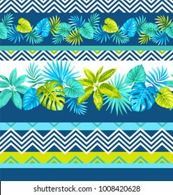 Tropical seamless pattern with palm leaves. Vector illustration.