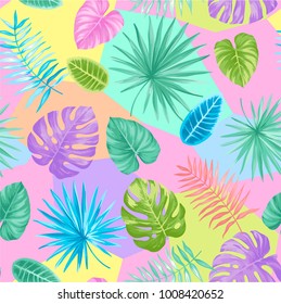 Tropical seamless pattern with palm leaves. Vector illustration.
