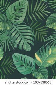 Tropical seamless pattern with palm leaves background. Vector set of exotic tropical garden for holiday invitations, greeting card and fashion design.