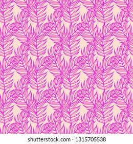Tropical seamless pattern with palm leaves. Exotic leaves.