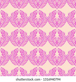 Tropical seamless pattern with palm leaves. Exotic leaves.