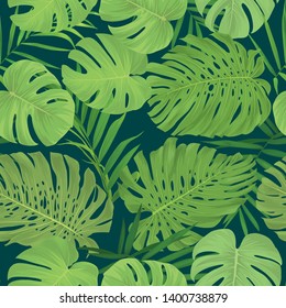 Tropical seamless pattern with palm leaves background. Vector set of exotic tropical garden for holiday invitations, greeting card and fashion design.