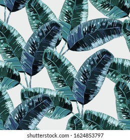  Tropical seamless pattern with palm leaves.  Retro style. Vector illustration