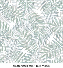 Tropical seamless pattern, palm leaves vector floral background. Exotic plant leaf print illustration. Summer jungle print. Leaves of palm tree minimal textile design