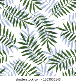 Tropical seamless pattern, palm leaves vector floral background. Exotic plant leaf print illustration. Summer jungle print. Leaves of palm tree minimal textile design