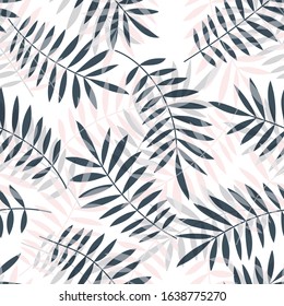 Tropical seamless pattern, palm leaves vector floral background. Exotic plant leaf print illustration. Summer jungle print. Leaves of palm tree minimal textile design