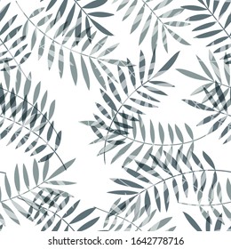 Tropical seamless pattern, palm leaves vector floral background. Exotic plant leaf print illustration. Summer jungle print. Leaves of palm tree minimal textile design