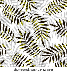 Tropical seamless pattern, palm leaves vector floral background. Exotic plant leaf print illustration. Summer jungle print. Leaves of palm tree minimal textile design
