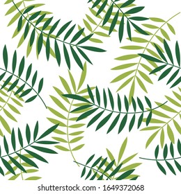 Tropical seamless pattern, palm leaves vector floral background. Exotic plant leaf print illustration. Summer jungle print. Leaves of palm tree minimal textile design