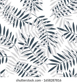 Tropical seamless pattern, palm leaves vector floral background. Exotic plant leaf print illustration. Summer jungle print. Leaves of palm tree minimal textile design