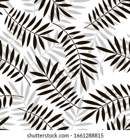 Tropical seamless pattern, palm leaves vector floral background. Exotic plant leaf print illustration. Summer jungle print. Leaves of palm tree minimal textile design