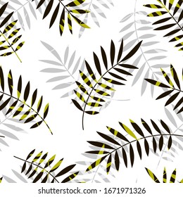 Tropical seamless pattern, palm leaves vector floral background. Exotic plant leaf print illustration. Summer jungle print. Leaves of palm tree minimal textile design