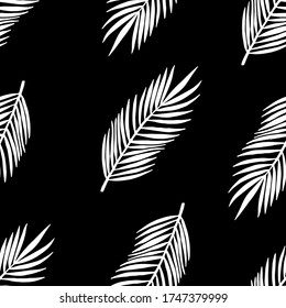 Patrón tropical sin costuras con hojas de palma. Ilustración de verano dibujada a mano para tarjetas, carteles, textiles, ropa y otros diseños.