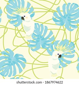 Tropical seamless pattern with palm leaves. Vector illustration.