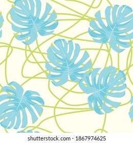 Tropical seamless pattern with palm leaves. Vector illustration.