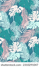 Tropical seamless pattern - palm leaves and monstera summer floral pattern for fashion prints. Vector illustration.