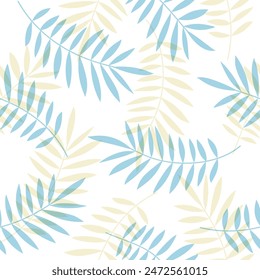 Tropical seamless pattern, palm leaves vector floral background. Exotic plant leaf print illustration. Summer jungle print. Leaves of palm tree minimal textile design