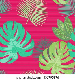 Tropical seamless pattern with palm leaves. Vector