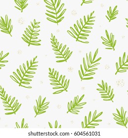 Tropical seamless pattern with palm leaves. Exotic tree foliage made in brush style. Jungle design background for packaging.