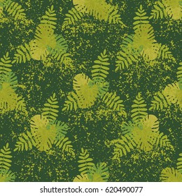 Tropical seamless pattern with palm leaves and monstera Vector illustration Summer background for printing on fabric, paper, stationery, upholstery, textiles, bedding,  apparel Vintage retro style