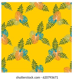 Tropical seamless pattern with palm leaves and monstera. Vector illustration. Summer background for printing on fabric, paper, stationery, upholstery, lining, textiles, bedding, decor, apparel