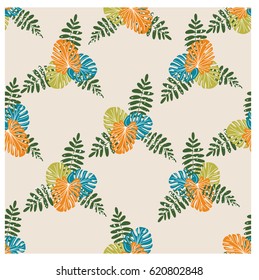 Tropical seamless pattern with palm leaves and monstera. Vector illustration. Summer background for printing on fabric, paper, stationery, lining, textiles, bedding, decor