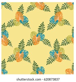 Tropical seamless pattern with palm leaves and monstera. Vector illustration. Summer background for printing on fabric, paper, stationery, upholstery, lining, textiles, bedding, decor