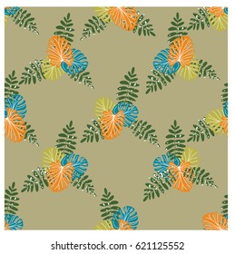 Tropical seamless pattern with palm leaves and monstera. Vector illustration. Summer background for printing on fabric, paper, stationery, upholstery, lining, textiles, bedding, decor