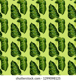 Tropical seamless pattern with palm tree leaves. Background with banana leaves.