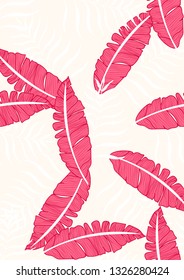 Tropical seamless pattern with palm tree leaves. Background with banana leaves