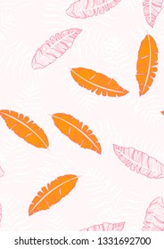 Tropical seamless pattern with palm tree leaves. Background with banana leaves
