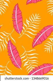 Tropical seamless pattern with palm tree leaves. Background with banana leaves