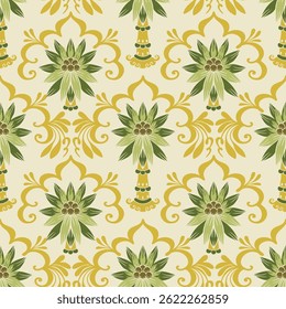 Tropical Seamless Pattern with Palm Tree Ornamental Motifs  for fabric design, wallpaper, packaging, summer branding, and decorative digital projects