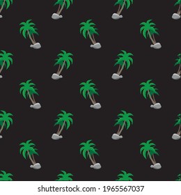 Tropical seamless pattern with palm trees a on black background. Summer holidays. Vector illustration.