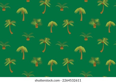 Patrón tropical sin costuras con palmeras aisladas en un fondo verde. 
Diseño para tela, textil, pañales. Ilustración del vector