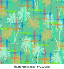 Tropical seamless pattern with palm. Trendy vintage colors.