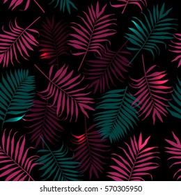 Tropical seamless pattern with palms leaves. Vector illustration.