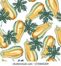 Tropical seamless pattern with papaya. Hand drawn pawpaw wallpaper. Design for wrapping paper, textile print, surface fabric. Vector illustration