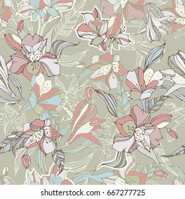 Tropical seamless pattern with peruvian lilies.